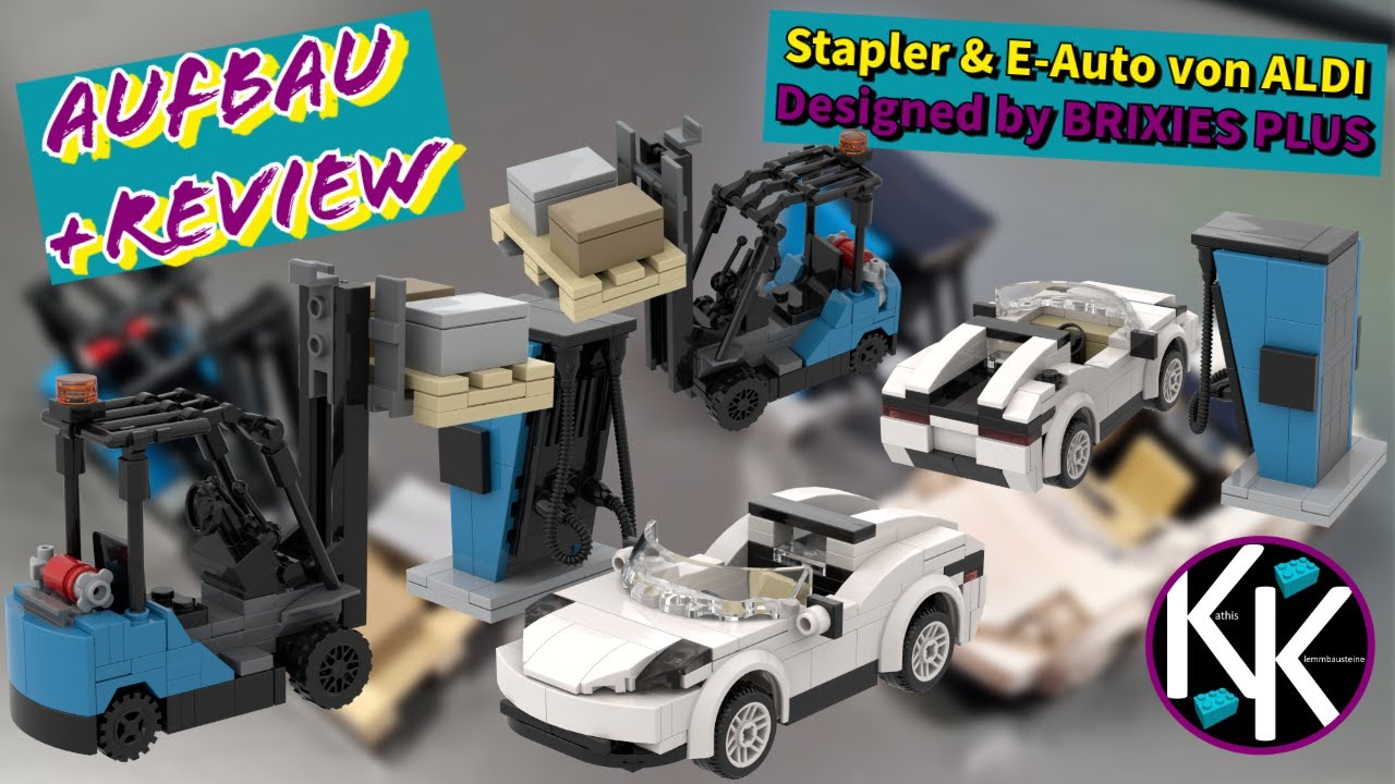 Gabelstapler & E-Auto mit Ladesäule - Playland (ALDI) - Design von BRIXIES PLUS - Aufbau + Review