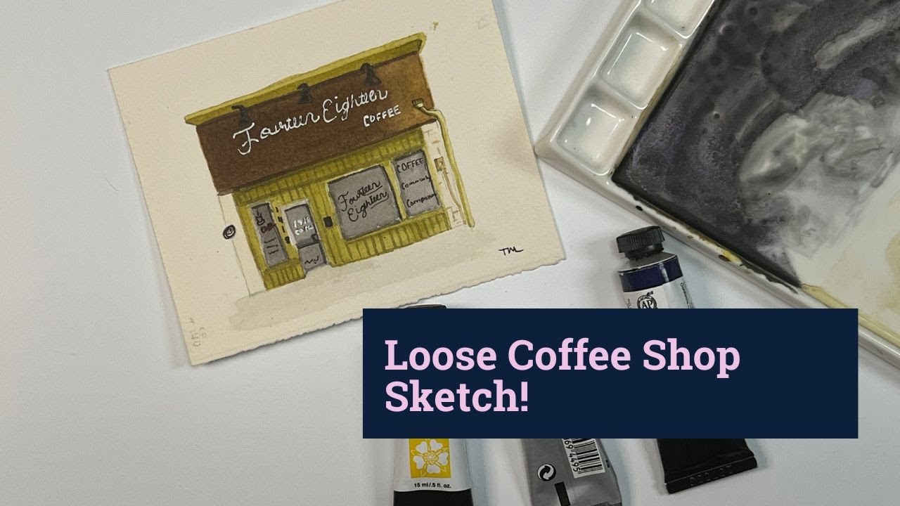 Sketching a Cozy Coffee Shop in Downtown Plano  #sketching #coffeeshopvibes #watercolor