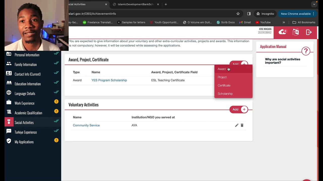 Como Preencher todos os dados do perfil na bolsa para a Turquia - Passo-a-passo da Candidatura pt 2