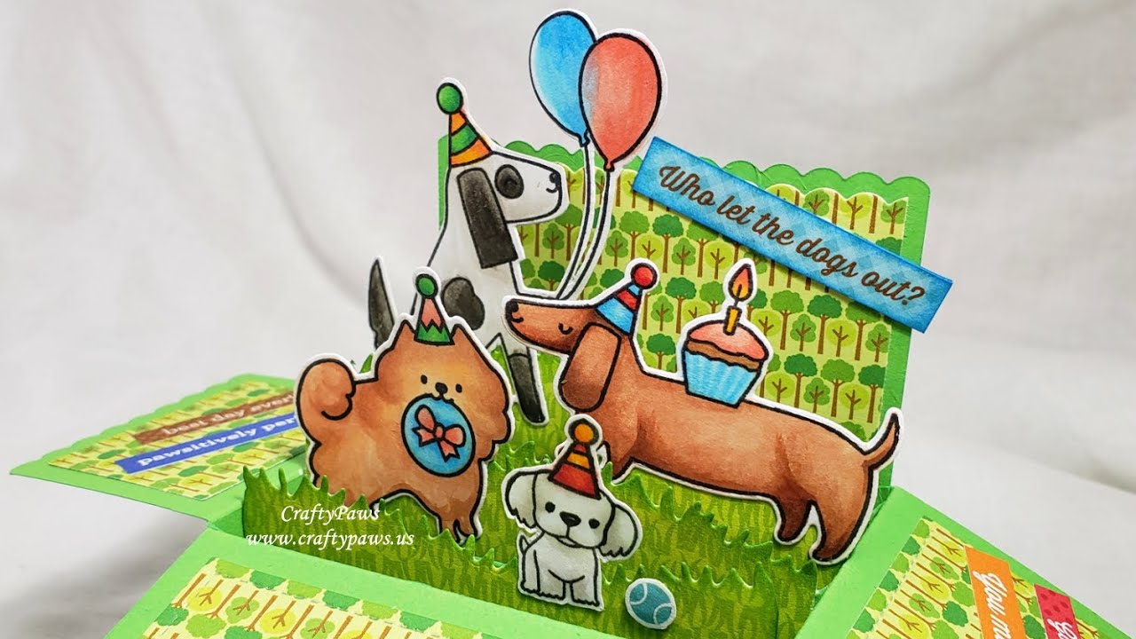 How to Make a Pop Up Doggy 🐕 Birthday Card with Lawn Fawn + Waffle Flower + Doodlebug