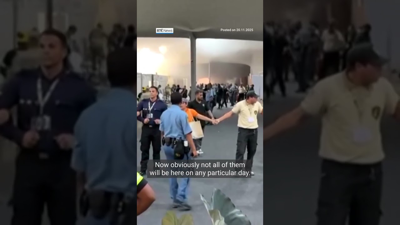 RT&Eacute; correspondent reports live from COP30 as fire forces evacuation
