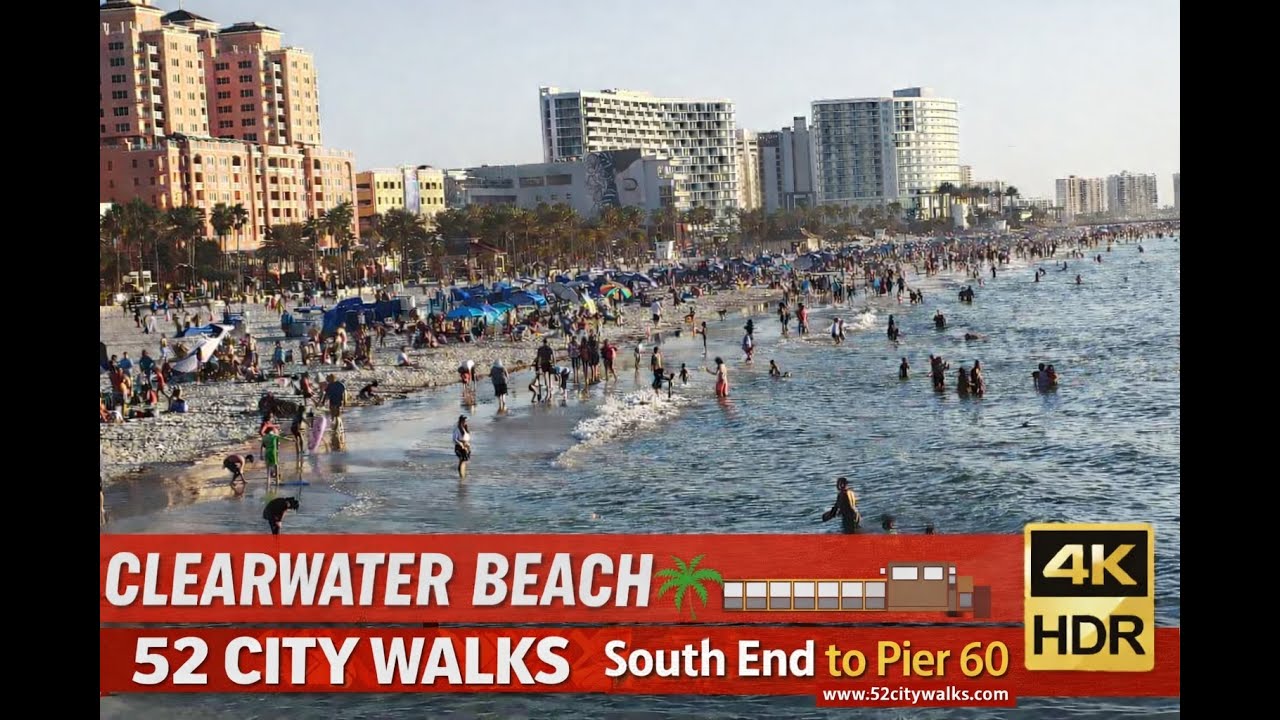 Clearwater Beach Walking Tour 🌴 South End to Pier 60 | Crowded Beach, Sunset Views & Pier Walk