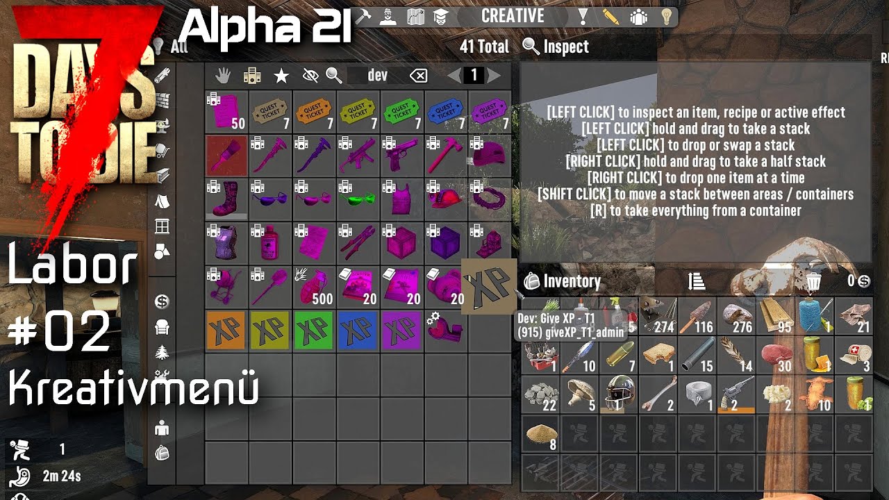 7 Days To Die Labor, Tutorial, Alpha 21: #02 Kreativmenü