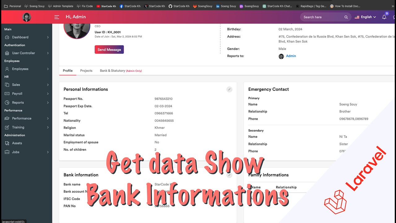 Get data show on Bank Information Laravel 10 | HR System