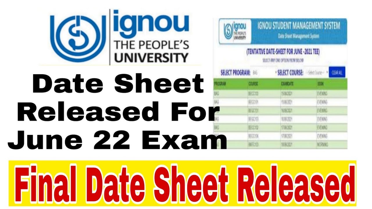 IGNOU Final Date Sheet Released Ignou For July 2022 Exam