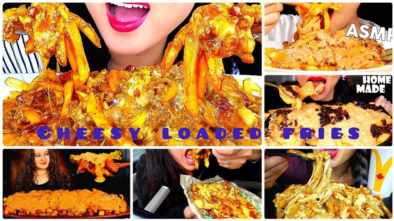 ASMR Eating Loaded *Cheesy * Fries Mukbang Compilation | #compilation #eating #loadedfries #fries