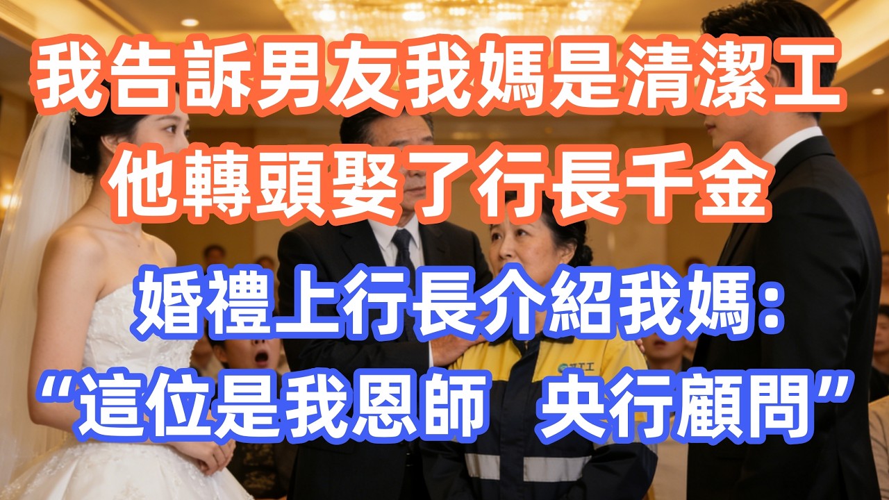 我告訴男友我媽是清潔工，他轉頭娶了行長千金，婚禮上行長介紹我媽：“這位是我恩師，央行顧問”    #職場 #职场 #故事 #家庭 #退休生活#情感