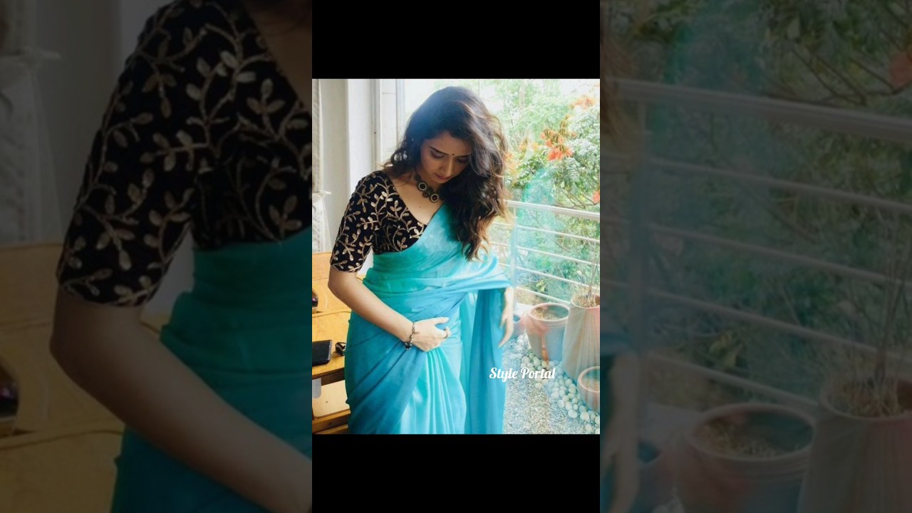 Plain Sarees with Contrast Blouse Designs #solid #saree #plain #contrast #blouse #printed #lookbook