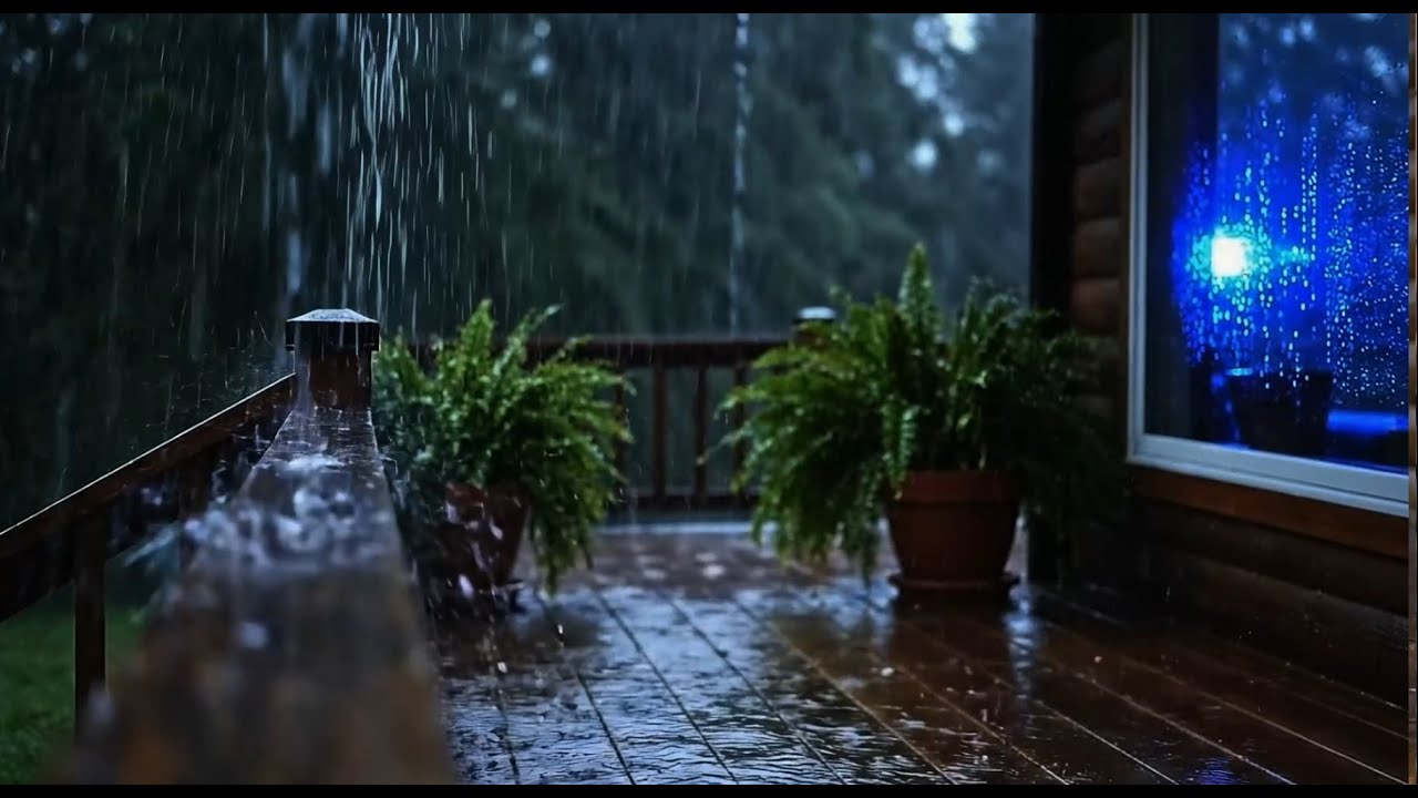 Dark Porch Rain Ambience with Gentle Thunder for Stress Relief (LIVE)