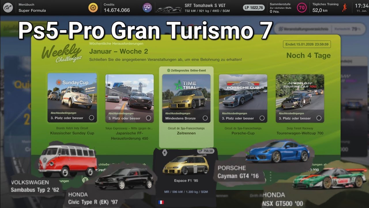 PS5-Pro Gran Turismo 7 Weekend Chellenge Januar 2 Woche  2026 Rennen 1-5 in 4K/60fps