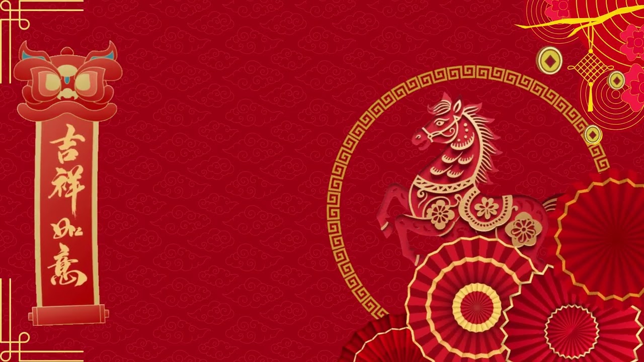 Chinese New Year Horse Backdrop 🐎 Red & Gold Festive Ambient Background