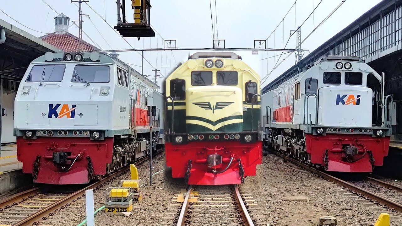 SIBUKNYA KERETA API PAGI PERLINTASAN STASIUN PASAR SENEN !! Ada Lokomotif Livery Vintage ke Jakarta