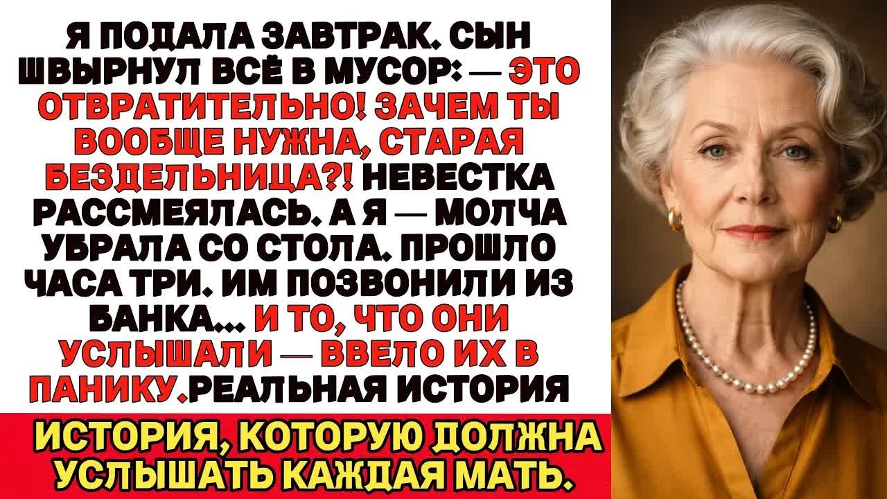 Подала завтрак — сын выбросил всё：“На что ты годишься, старая？!” Через три часа банк позвонил…