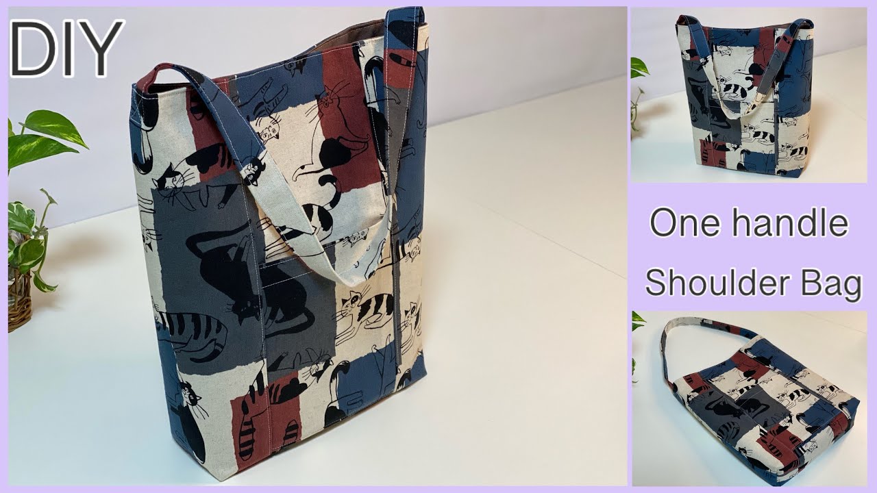 可愛い一本持ち手肩掛けバッグ作り方Cute One Handle Shoulder Bag, Easy Sewing Tutorials, Diy, Totebag