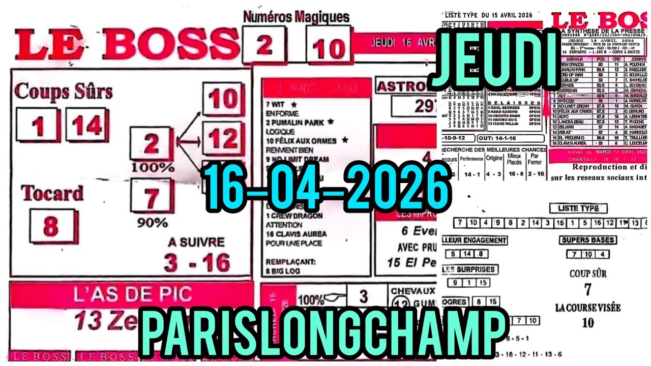 Pronostics Quint&eacute; Gagnants | Le BOSS Quint&eacute; | PARISLONGCHAMP &ndash; 16- AVRIL