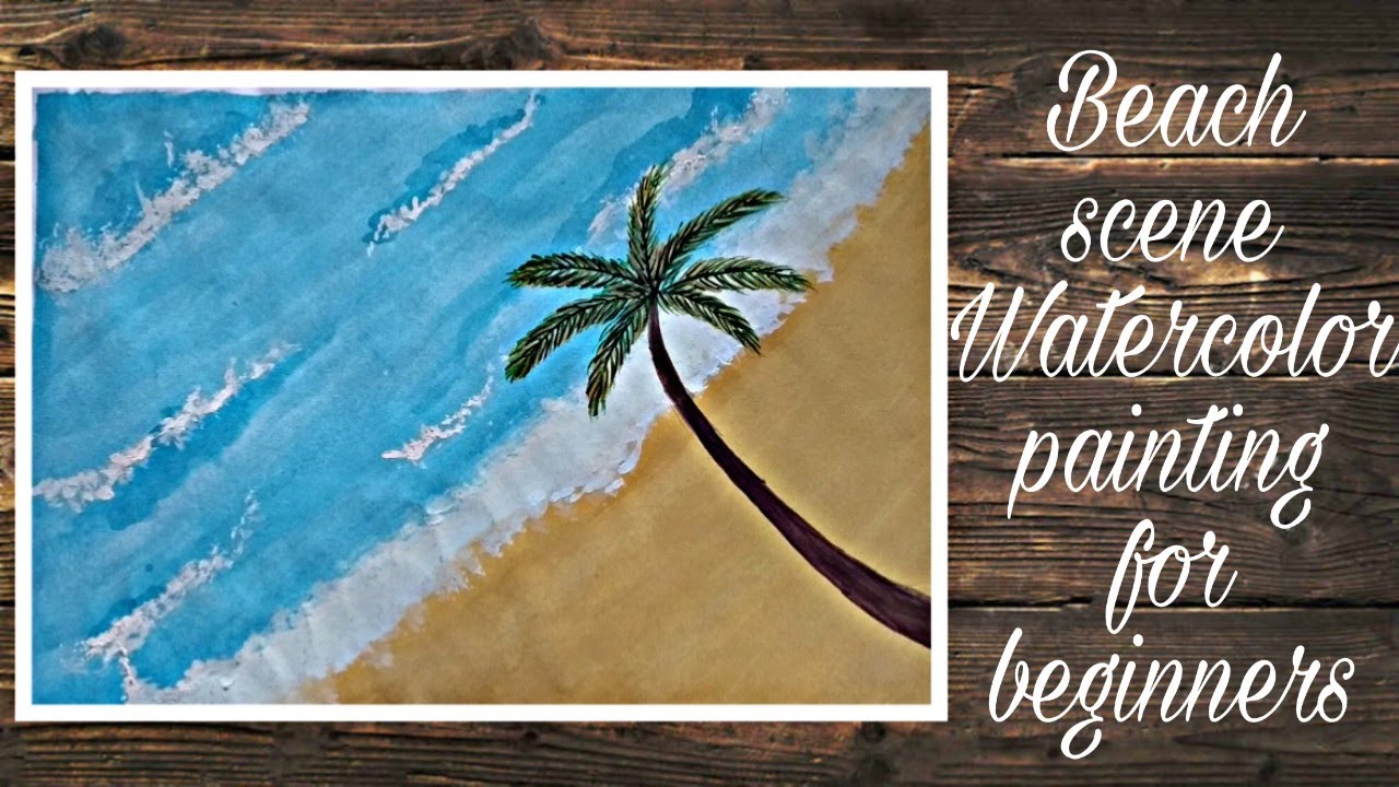 Beach scene watercolor painting for beginners🏖️🐚||Moderne kunstS