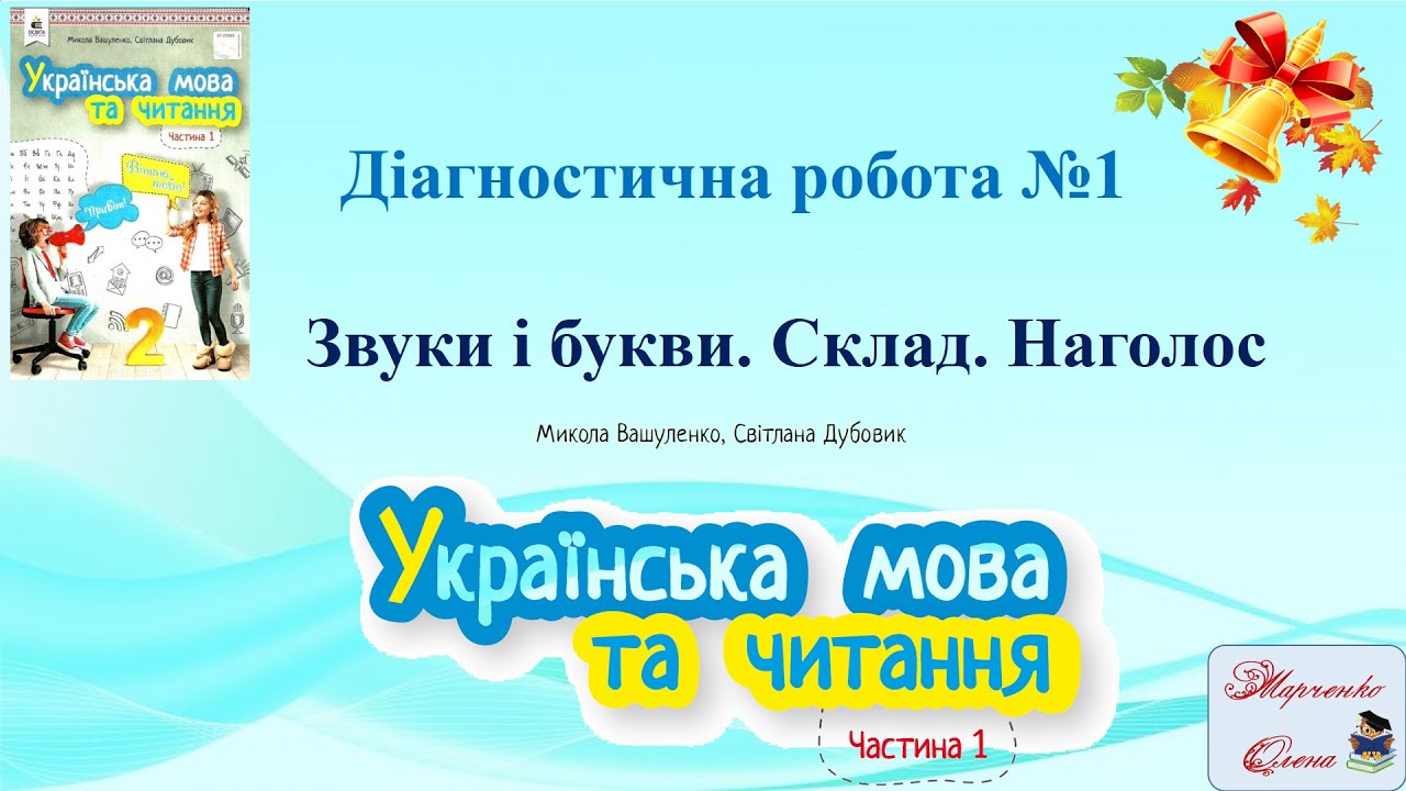 Діагностувальна робота №1 Звуки і букви  склади  Наголос Українська мова М.  Вашуленко 2 клас НУШ