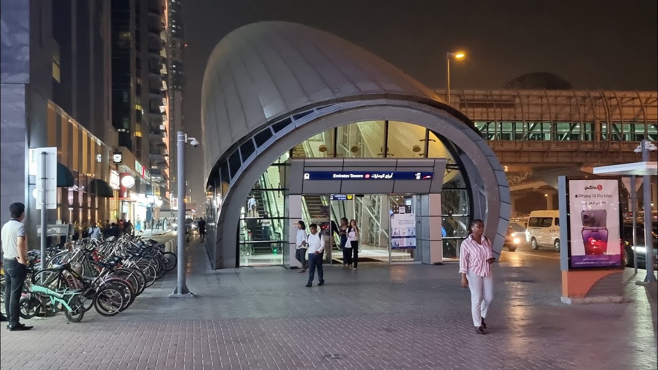 Dubai walk, metro +bus ride: Dubai Mall to Satwa Bus Station via Emirates Towers Metro Bus Stop