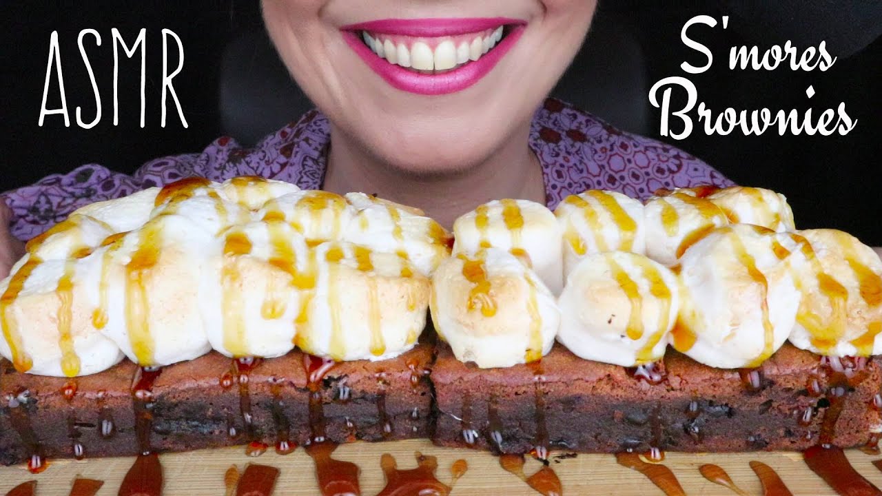S'MORES BROWNIES WITH CARAMEL SYRUP 🍫 | ASMR Mukbang | Real Eating Sounds