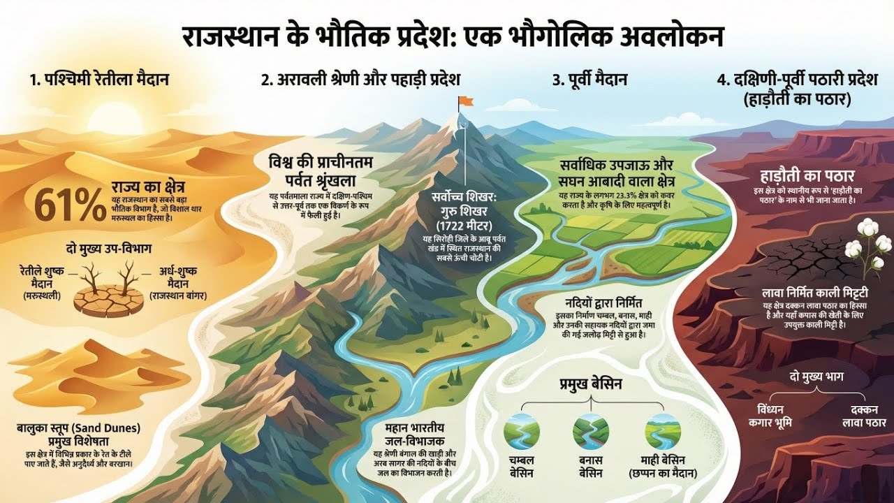 राजस्थान के भौतिक प्रदेश एक नजरमें(REET,PATWAR,CET,VDO,RAS,     LABASSITANT)