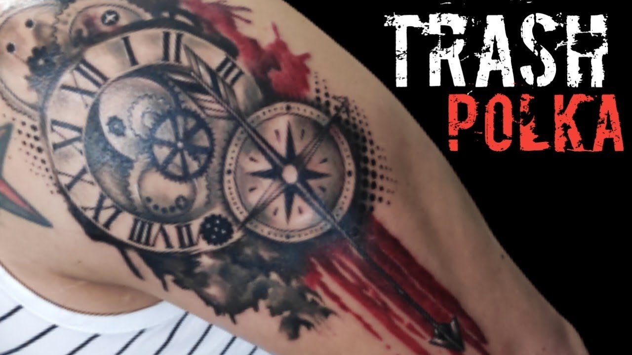 HOW TO TATTOO: TRASH POLKA CLOCK TATTOO ON SLEEVE (Timelapse)