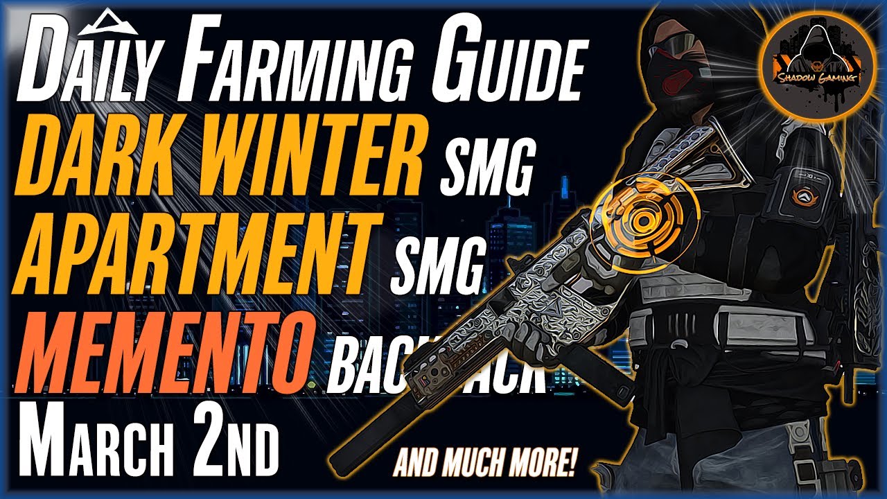 The DIVISION 2 | March 2 | Beginner Farming Guide | Targeted Loot Today | DARK WINTER | APARTMENT