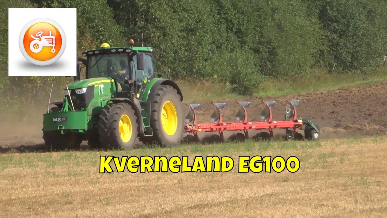 John Deere 6215R & Kverneland EG100 6 furrow mounted plough in action