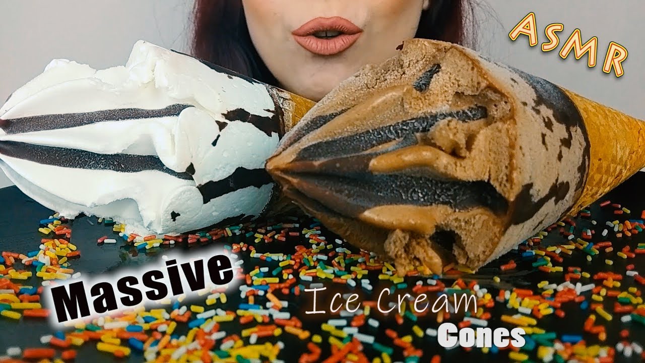 ASMR Dessert: Massive Ice Cream Cones (Vanilla & Chocolate) | No Talking | 먹방