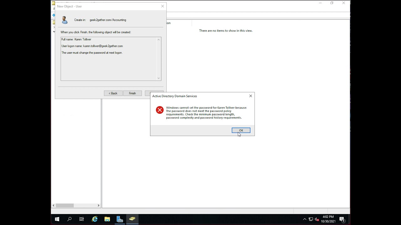 Active Directory (создание и удаление учетных записей пользователей, групп и подразделений)