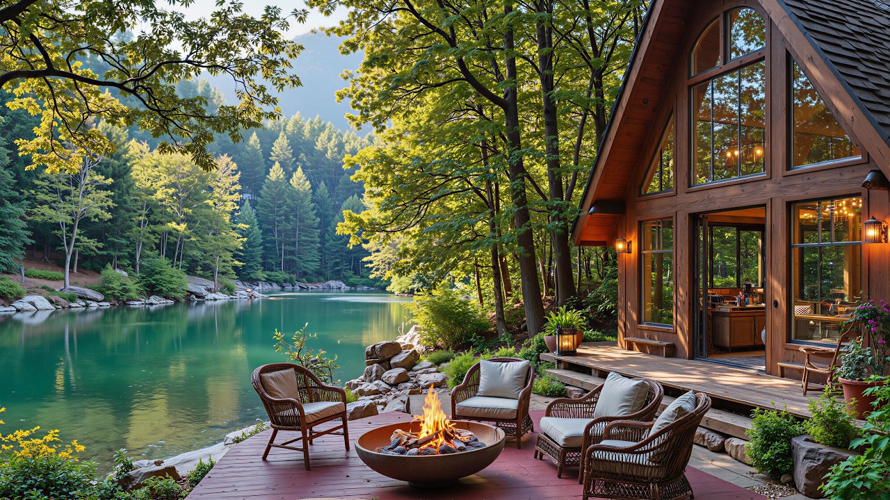 Peaceful Spring Lake View 🌿🌺 Soothing Piano Music with Nature View for Relaxing, Reading & Focus