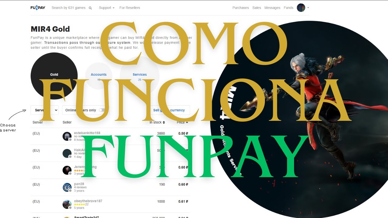 MIR4 COMO FUNCIONA LA PAGINA DE FUNPAY PARA COMPRAR Y VENDER ORO, CUENTAS Y ETC.
