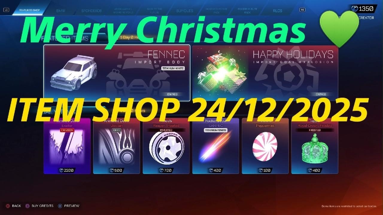 Rocket League item shop 24/12/2025 - TITANIUM WHITE FENNEC & HAPPY HOLIDAYS GOAL EXPLOSION