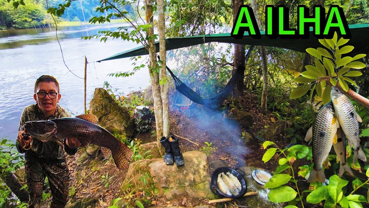 ACAMPAMENTO em uma ILHA com CHUVA, PESCARIA de PIAU e frito na beira do RIO.