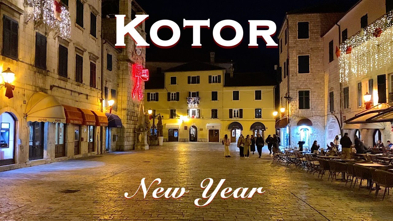 Kotor Old Town with New Year’s and Christmas Decorations | A relaxing walk with immersive sound