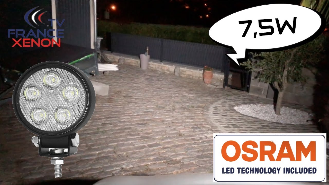 Montage Phare de travail projecteur professionnel LED ROND 7,5W XENLED avec LED OSRAM Officielles