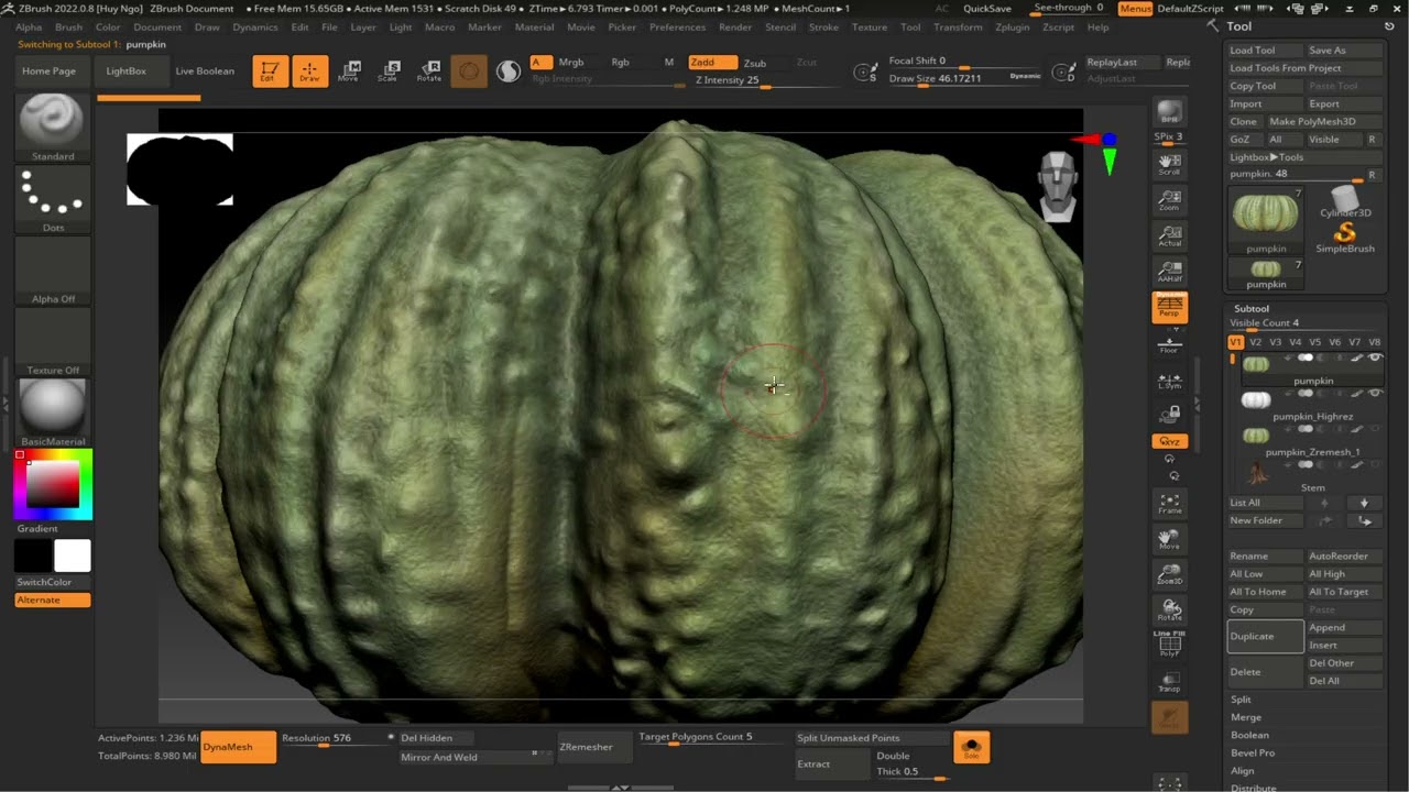 Pumpkin 03 Decimation and Substance Painter setup