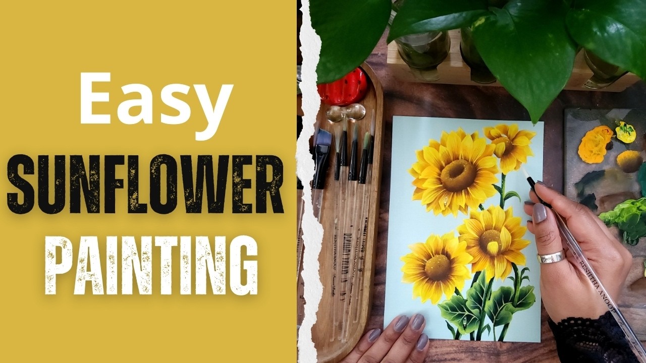 Easy Sunflower Acrylic Painting 🌻 Step-by-Step on Cardstock Paper | Day 24