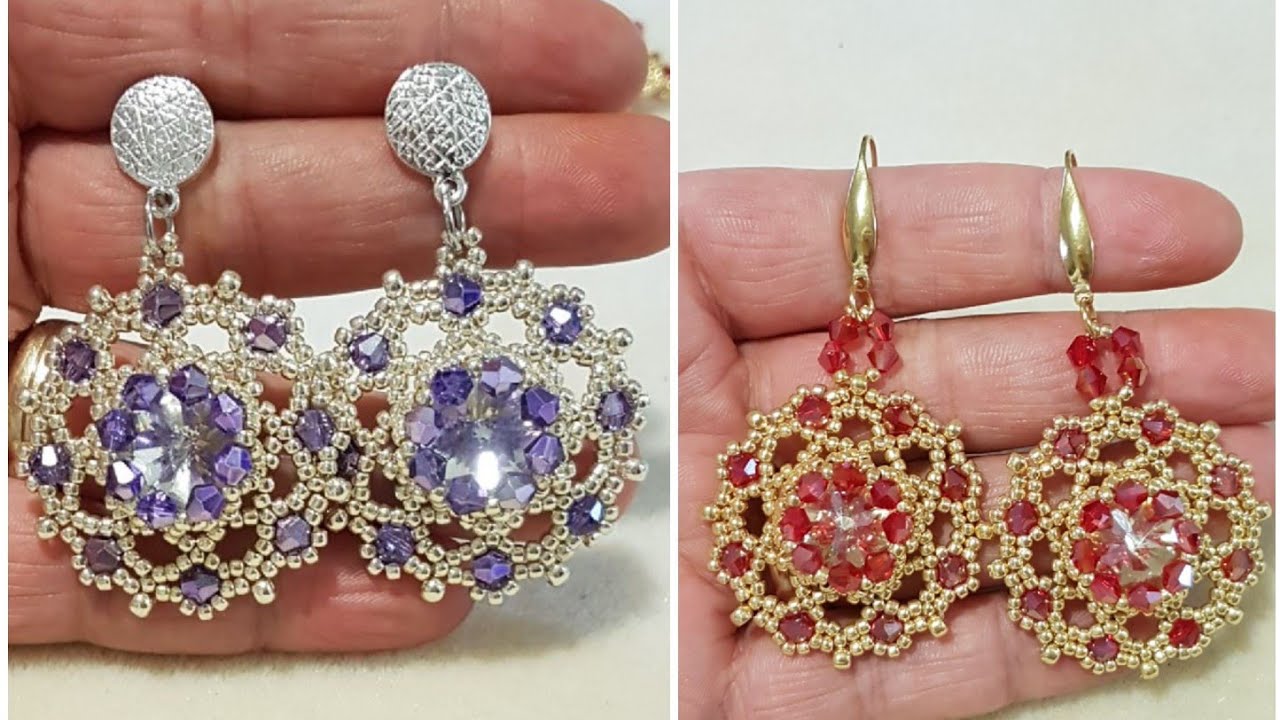 Tutorial Orecchini Brilly,  DIY earrings tutorial.  Rivoli da 14mm,  bicono e rocailles.