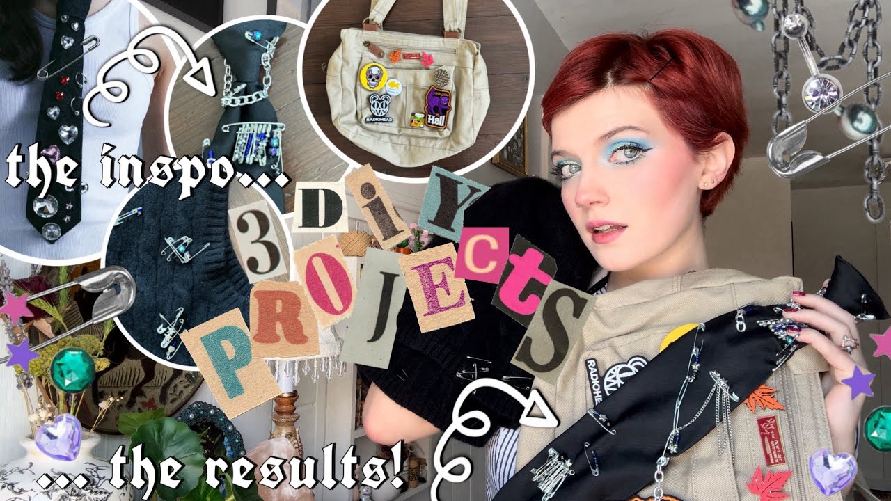 3 EASY, DIY / UPCYCLE CLOTHING PROJECTS 🧷✨ pins, patches, and beads | thrifted, alternative fashion