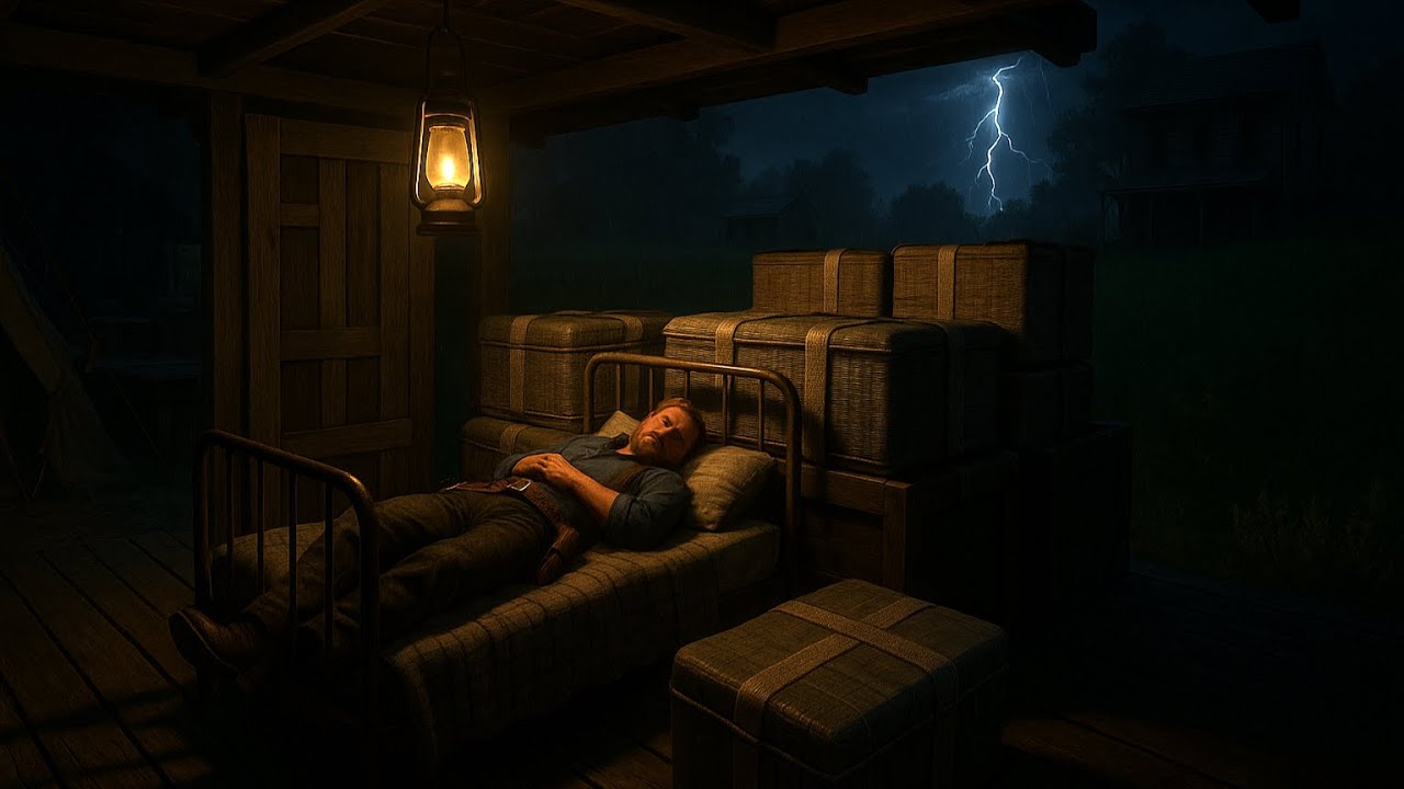 Seeking Shelter: Arthur's Peaceful Sleep During a Thunderstorm in Rhodes RDR2 | Rain sounds ASMR