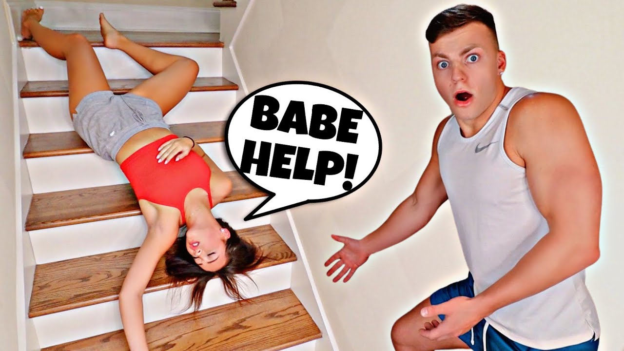 FALLING DOWN THE STAIRS PRANK ON BOYFRIEND! *Cute Reaction* | Cringe Fam