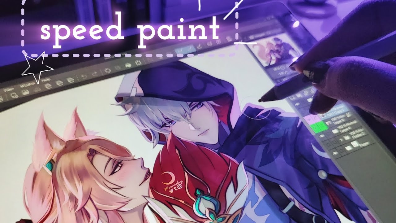 drawing Jiaoqiu and Moze from HSR ≧﹏≦  [full speed paint video]