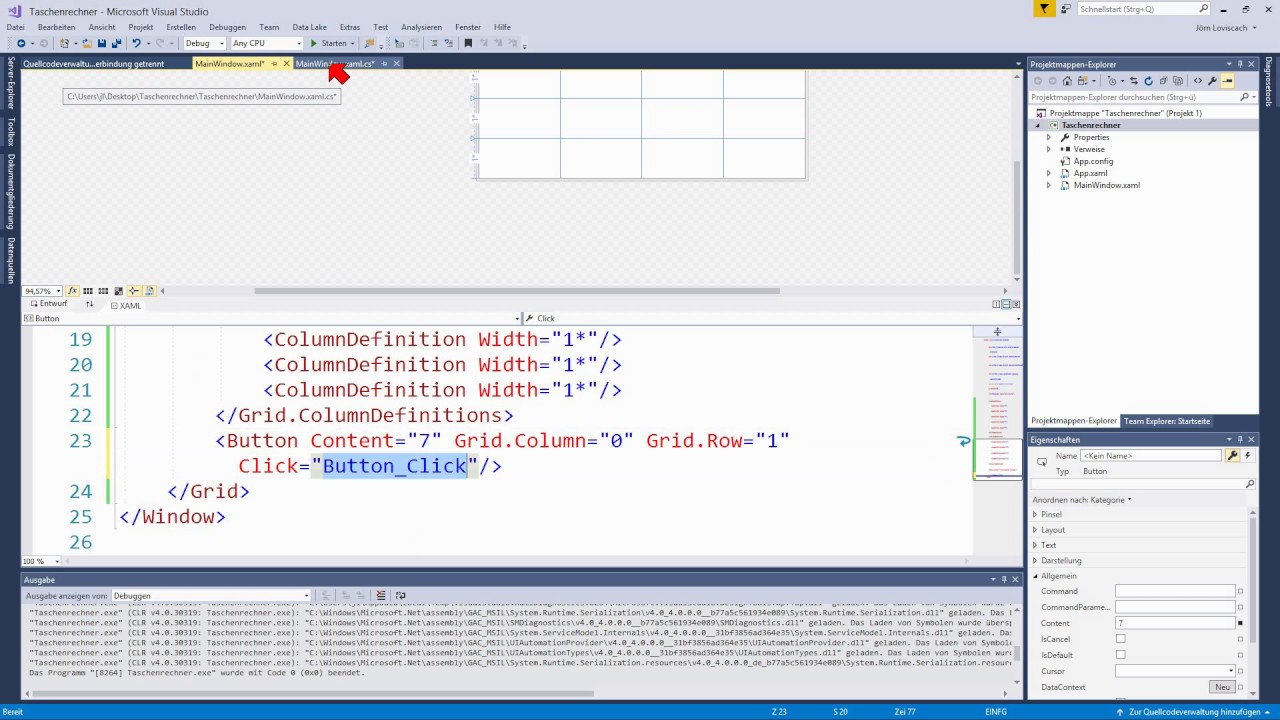 01F.1 simpler Taschenrechner mit WPF in C#