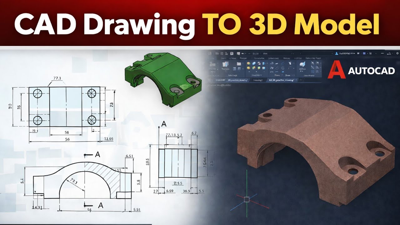 AutoCAD 3d Mechanical Drawing Tutorial |AutoCAD 3D Object Practice | pixeltopolygon 