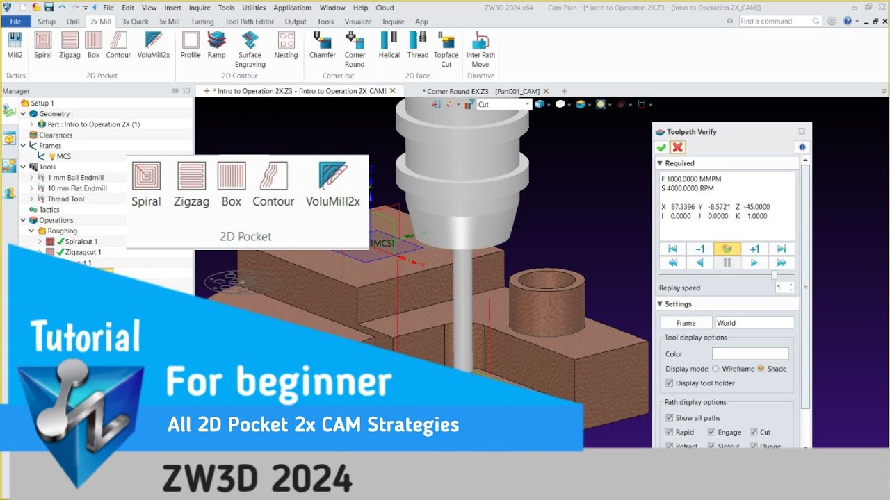 ZW3D - Tutorial - All 2D Pocket 2x CAM Strategies