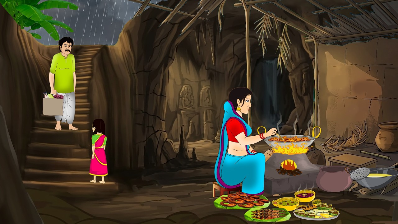 बारिश में मिट्टी की गुफा के अंदर रसोईघर | Hindi Story | Hindi Kahani | Moral Stories | cartoon story
