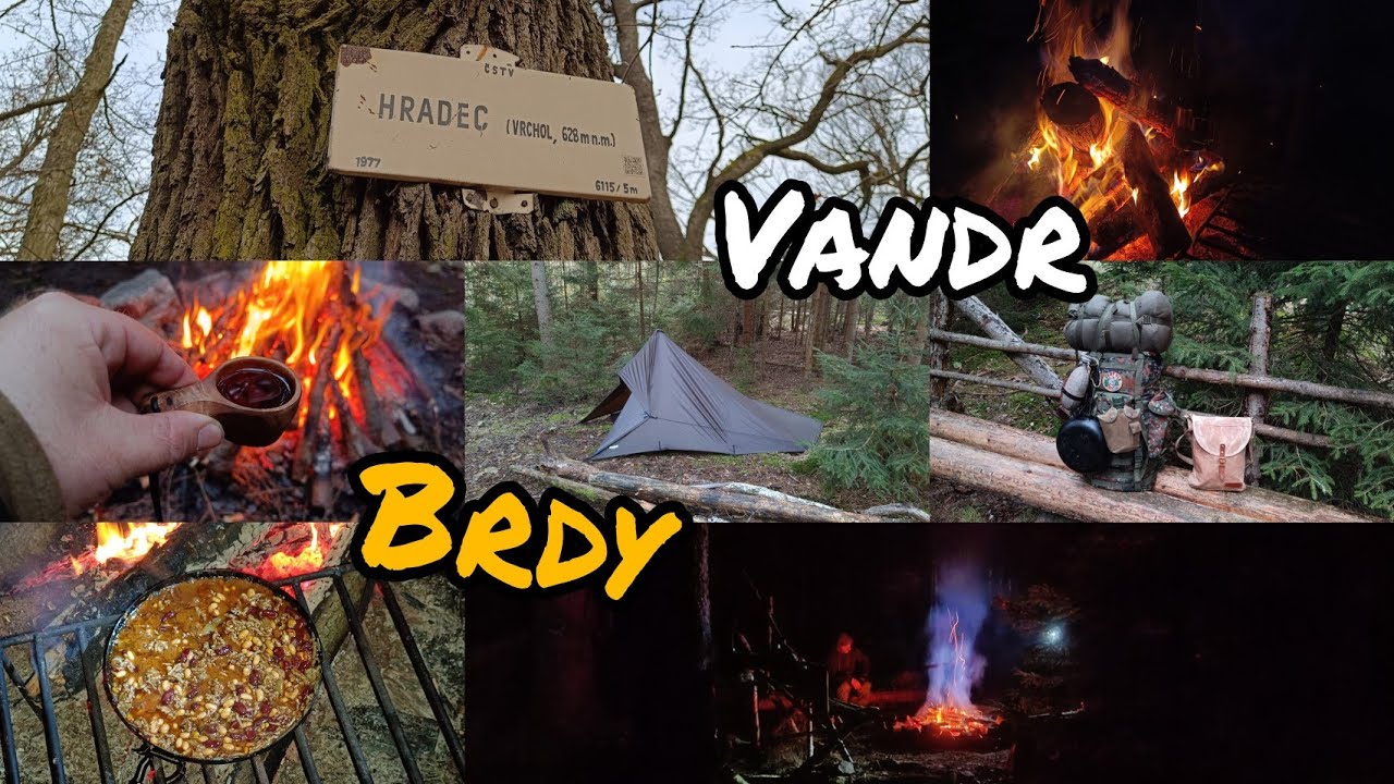 Vandr trampskými Brdy s kamarády, vaření na pánvi - Chili con carne