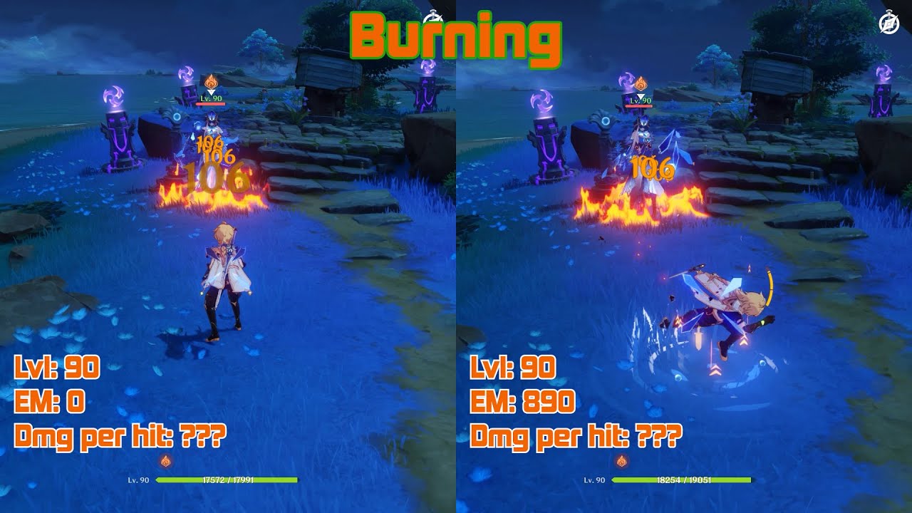 Burning Reaction Test | Damage & Utility Experiments | Genshin Impact