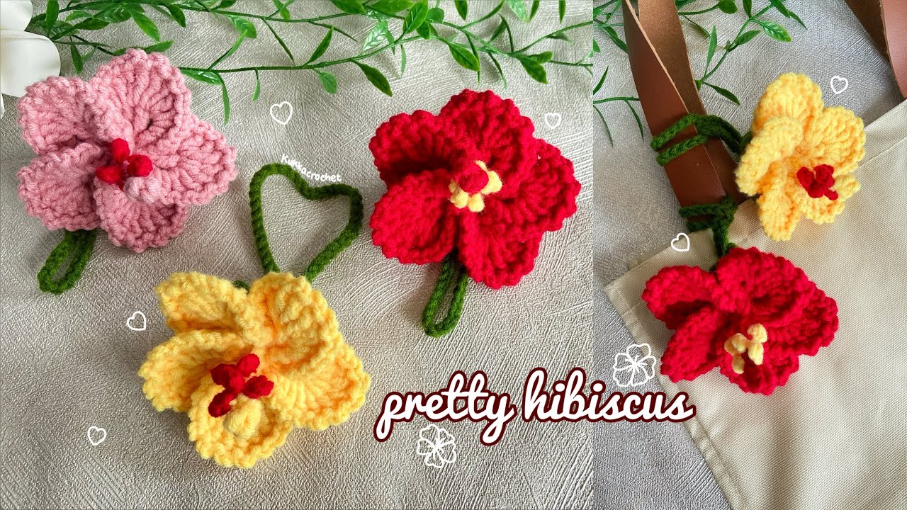 Crochet Hibiscus Flower Keychain 🌺 | Step by step Crochet Hibiscus Bag Charm 🌺