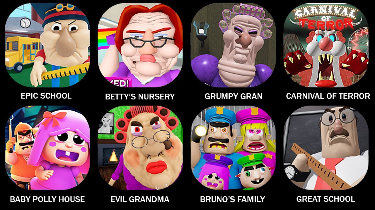 ROBLOX:EPIC SCHOOL ESCAPE! (OBBY),BETTY'S NURSERY! (FIRST PERSON OBBY),GRUMPY GRAN! (OBBY)#roblox